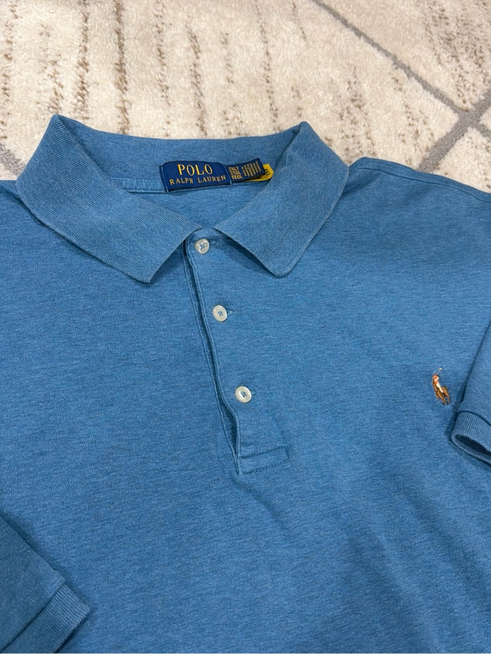 Polo Ralph Lauren Shirt Mens 2XL Blue Cotton Short Sleeve Polo Buttons Preppy